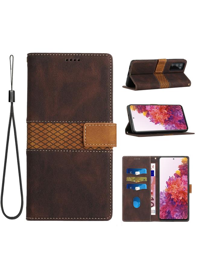 S-TOP Case For Samsung Galaxy S20 FE Grid Stitching Leather Phone Case with Lanyard - Image 1