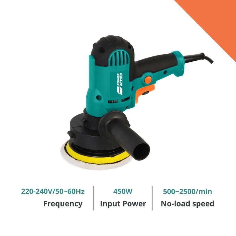 Sulfar Power Action Machine Car Polisher 450W 220V, 50Hz, Wheel Diameter 125mm, No-load Speed 500-2500/min with Spindle Lock (CP450, Green) - Image 2