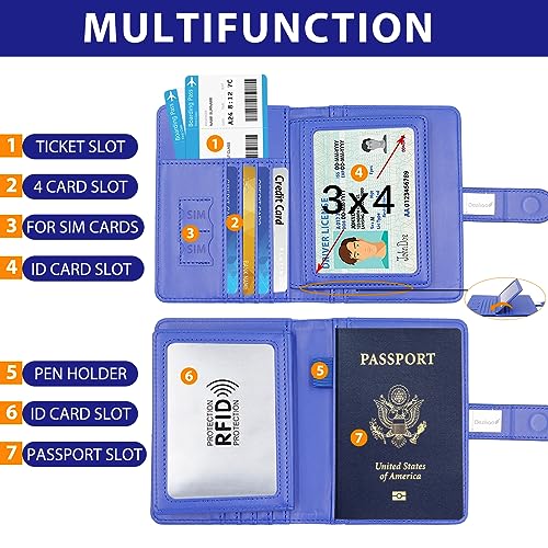 Deziliao Passport Holder for Women and Men, Passport Holder Card Slots, RFID Blocking Passport Wallet, Travel Essentials Cute Passport Cover Passport Case (Navy blue) - Image 3