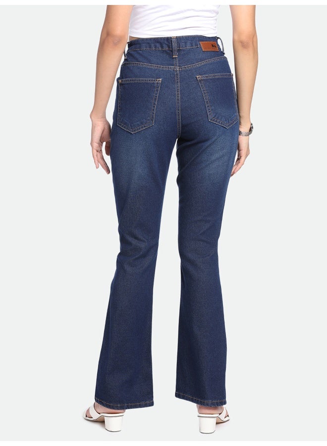 جينز نسائي بقصة Boot Cut من القطن المطاطي - لون نيلي