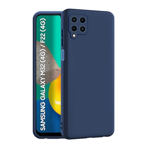 CEDO Back Cover for Samsung Galaxy M32 (4G) / F22 (4G) | Camera Bump Protection & Inner Velvet Fabric Lining | Ultra Slim Matte Soft Rubberised Case Cover (Blue) - Image 1