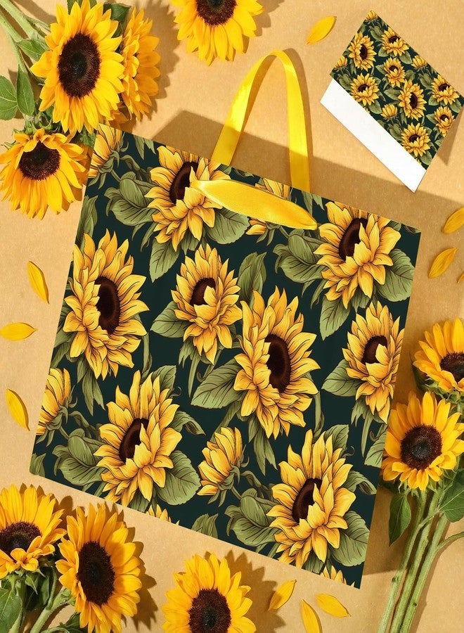 Linelglobal 12.6" Large Sunflower Gift Bag with Tissue Paper and Card, Sun Flower Theme Black Paper Bag with Envelope for Graduation Birthday Parties and Decorations - Image 4