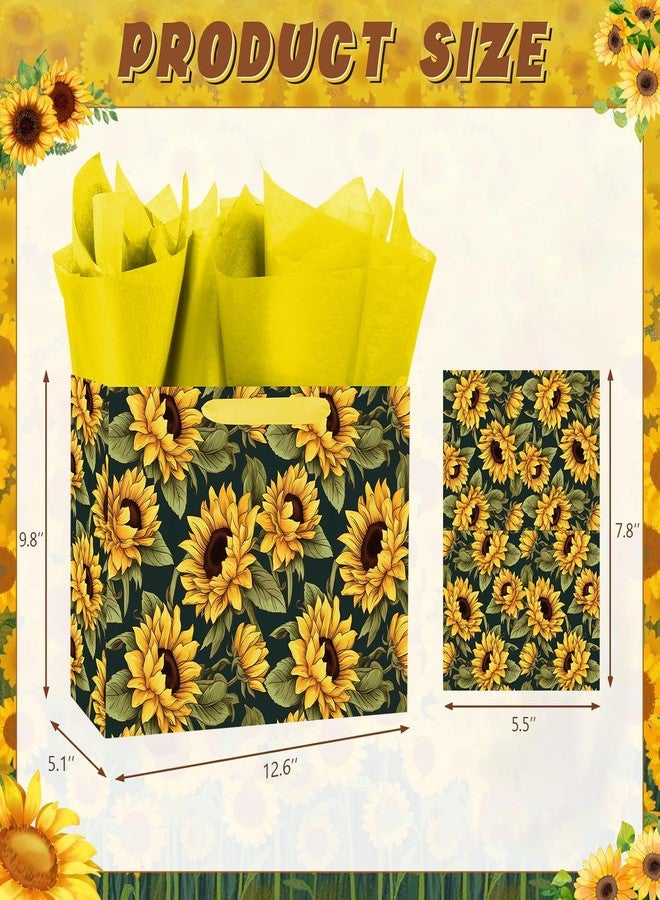 Linelglobal 12.6" Large Sunflower Gift Bag with Tissue Paper and Card, Sun Flower Theme Black Paper Bag with Envelope for Graduation Birthday Parties and Decorations - Image 2
