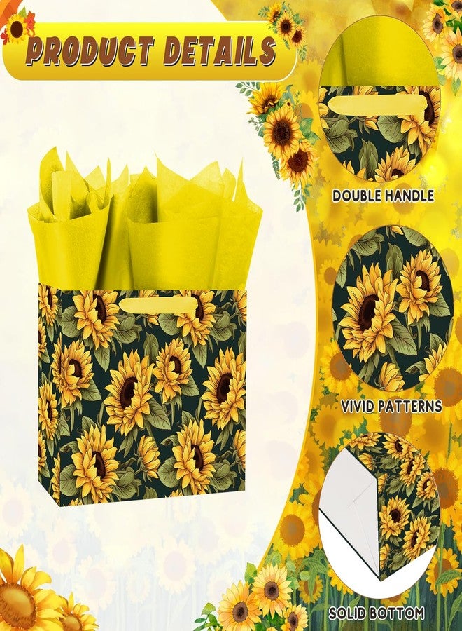 Linelglobal 12.6" Large Sunflower Gift Bag with Tissue Paper and Card, Sun Flower Theme Black Paper Bag with Envelope for Graduation Birthday Parties and Decorations - Image 3