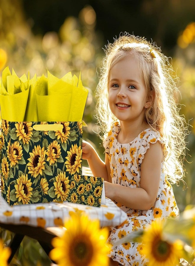 Linelglobal 12.6" Large Sunflower Gift Bag with Tissue Paper and Card, Sun Flower Theme Black Paper Bag with Envelope for Graduation Birthday Parties and Decorations - Image 5