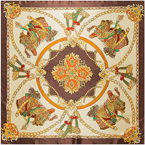 YOUR SMILE Silk Like Scarf Women's Fashion Pattern Large Square Satin Headscarf Brown Carriage - Image 2