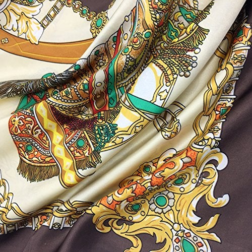 YOUR SMILE Silk Like Scarf Women's Fashion Pattern Large Square Satin Headscarf Brown Carriage - Image 3
