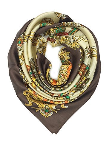 YOUR SMILE Silk Like Scarf Women's Fashion Pattern Large Square Satin Headscarf Brown Carriage - Image 1