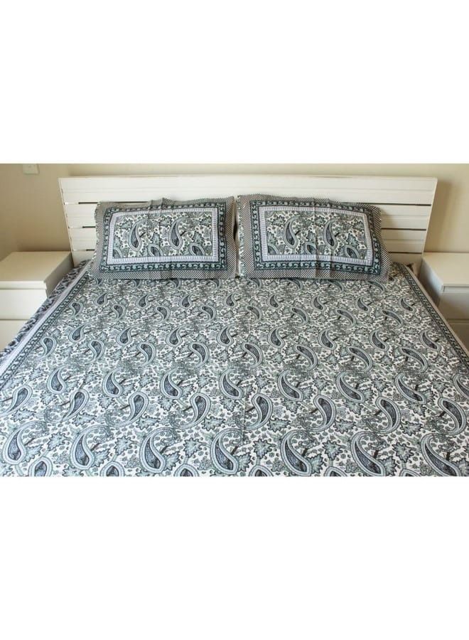 IndiaWeaves Bedsheet and 2 pillow covers grey paisley pattern - Image 2