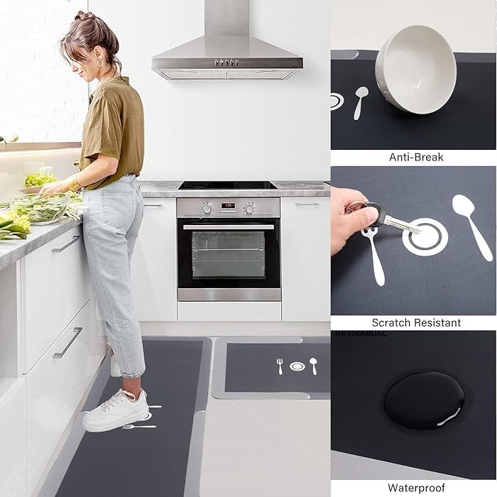 QIMIT 2 Pcs Kitchen Mats Waterproof Memory Foam Kitchen Rugs Standing Desk Mat Floor Mats Comfort Runner Rug Carpets for Kitchen Floor Sink 120 40 cm 40 60 cm Multicolor Multi Colour - Image 5