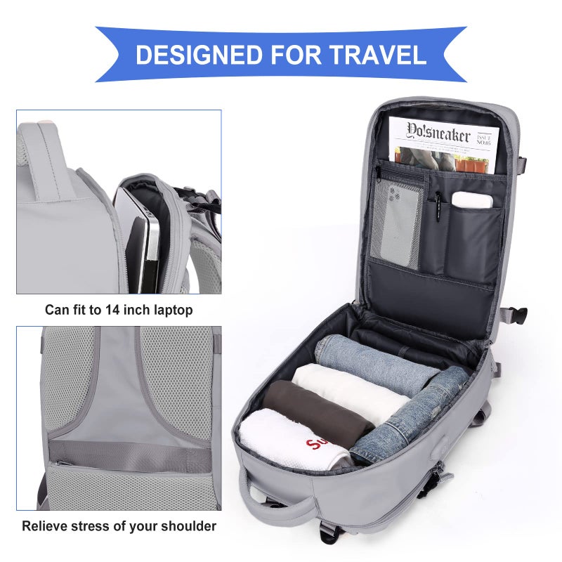 coowoz Travel Backpack For Women Men,Carry On Backpack,Hiking Backpack Waterproof Outdoor Sports Rucksack Casual Daypack Travel Essentials(Grey) - Image 4