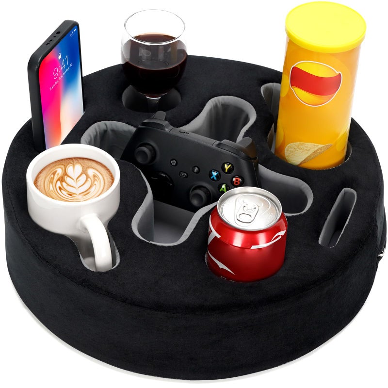 INNO STAGE Couch Cup HolderSofa Cup Holder Pillow  Couch Caddy Buddy  Drinks Cupholder Tray Organizer for Bed Rv Tv Car Man Cave Boat Remote Snacks Present for Couch PotatoBlack