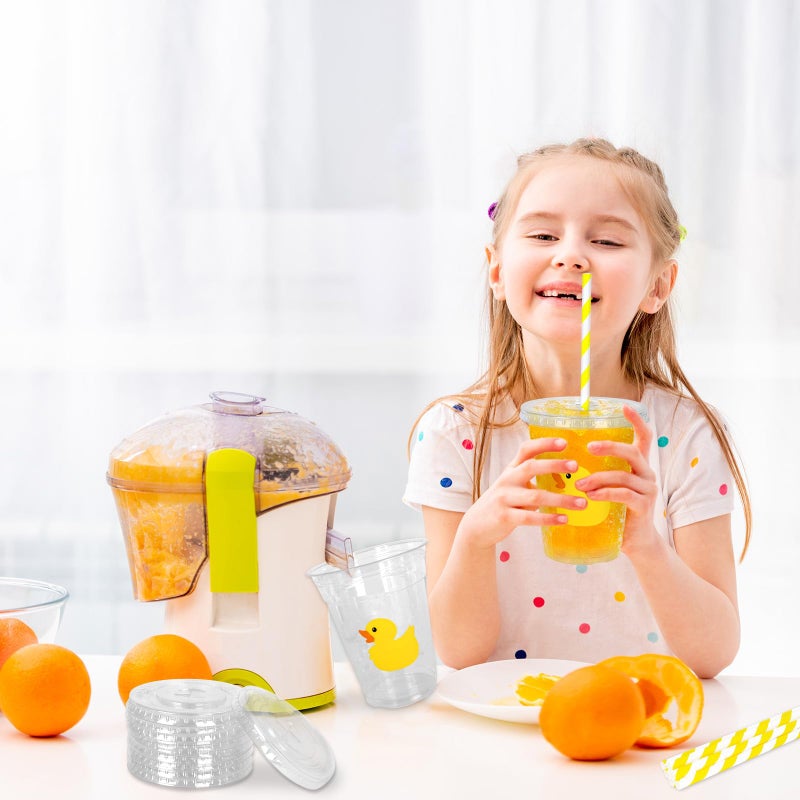 Whaline 50Pcs Yellow Duck Plastic Cups with Lids and Straws 12oz Party Cups Cute Duck Beverage Drinking Cups for Birthday Summer Pool Beach Party - Image 5