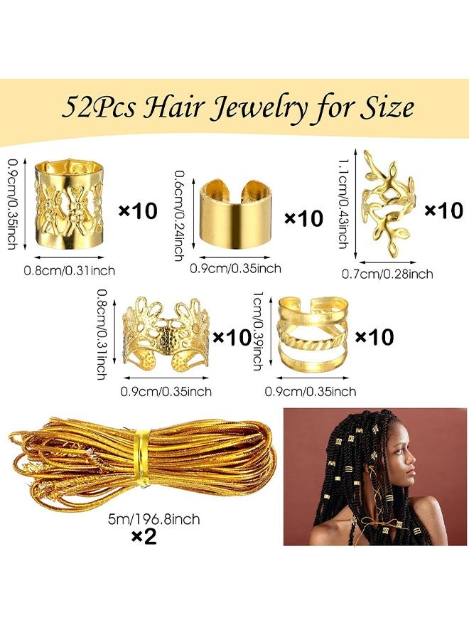 Happy D 52 pieces of golden dreadlock hair accessories, hair ties, pendants, and weaving rings; golden hair accessory parts with 5M stretchable African braid weaving elastic cord for long hair braiding - Image 4