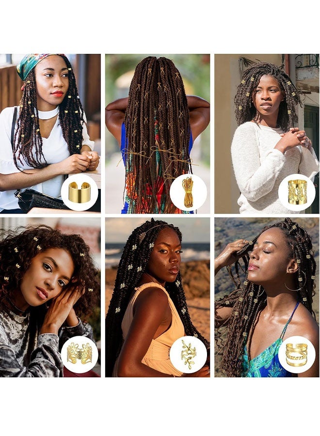 Happy D 52 pieces of golden dreadlock hair accessories, hair ties, pendants, and weaving rings; golden hair accessory parts with 5M stretchable African braid weaving elastic cord for long hair braiding - Image 3