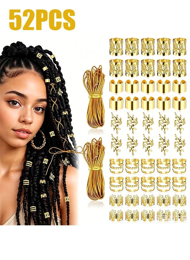Happy D 52 pieces of golden dreadlock hair accessories, hair ties, pendants, and weaving rings; golden hair accessory parts with 5M stretchable African braid weaving elastic cord for long hair braiding - Image 1