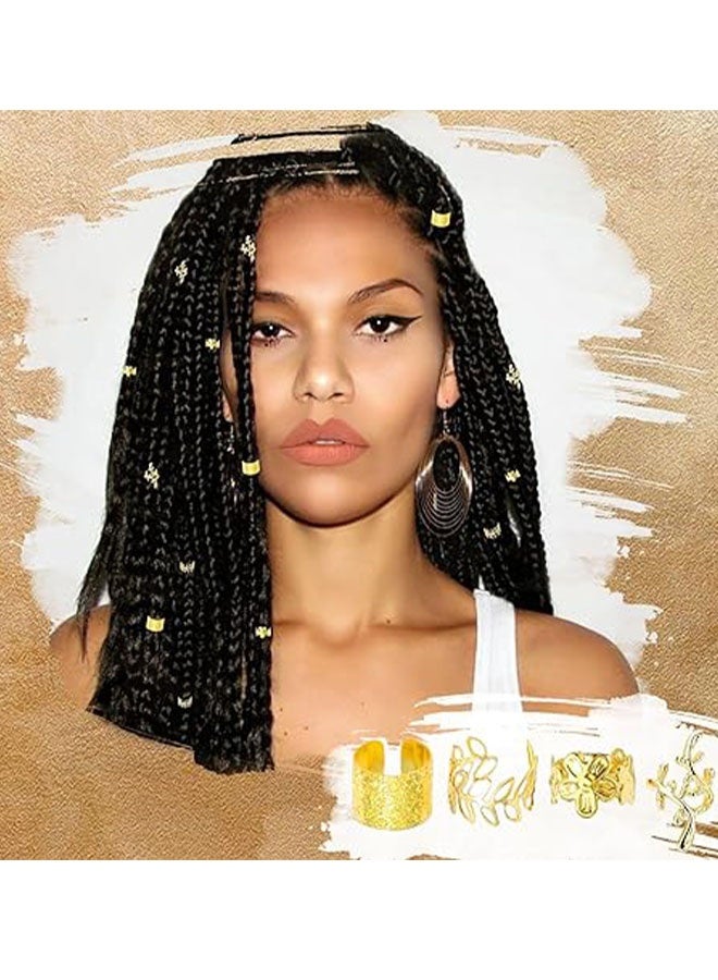 Happy D 52 pieces of golden dreadlock hair accessories, hair ties, pendants, and weaving rings; golden hair accessory parts with 5M stretchable African braid weaving elastic cord for long hair braiding - Image 2