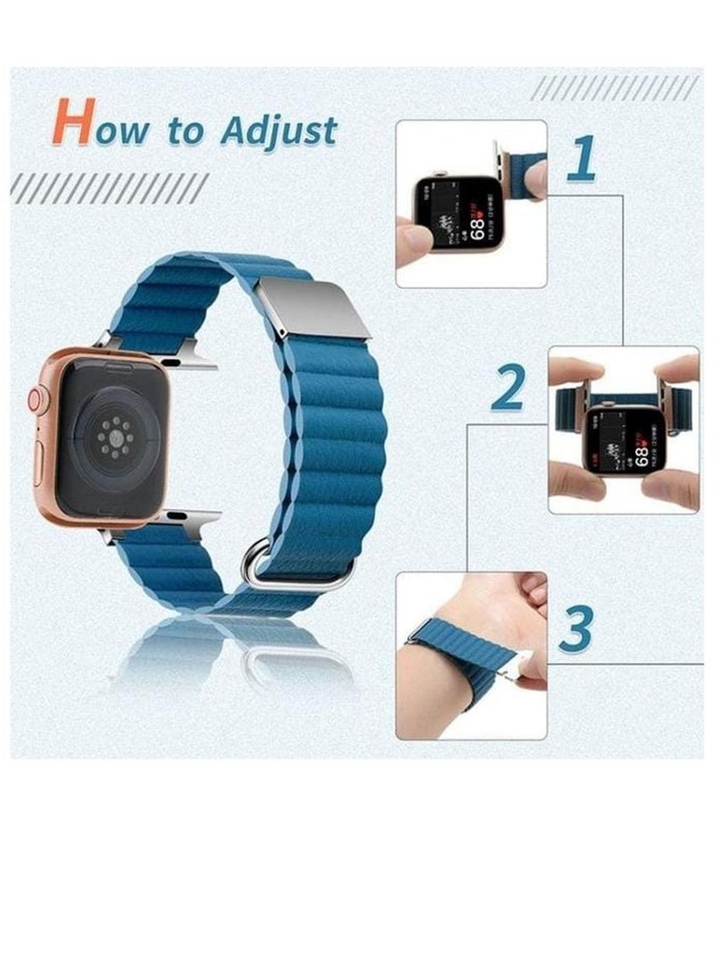 HuHa Magnetic Leather Loop Strap Watch Band for Apple Watch Ultra 49mm Series 8 45mm 44mm 42mm Leather Magnet Ultra Band Strap – White - Image 2