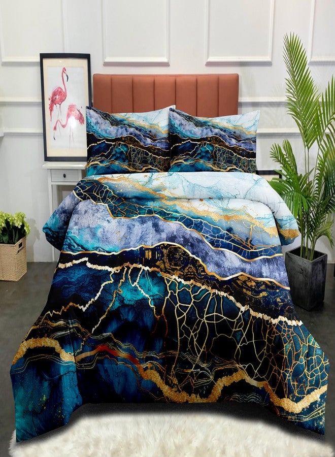 CCoutueChen Marble Comforter Set, Queen Size, Light Blue Comforter with Gold Glitter Marbling, Modern Abstract Watercolor Decor, Lightweight Bedding - Image 2