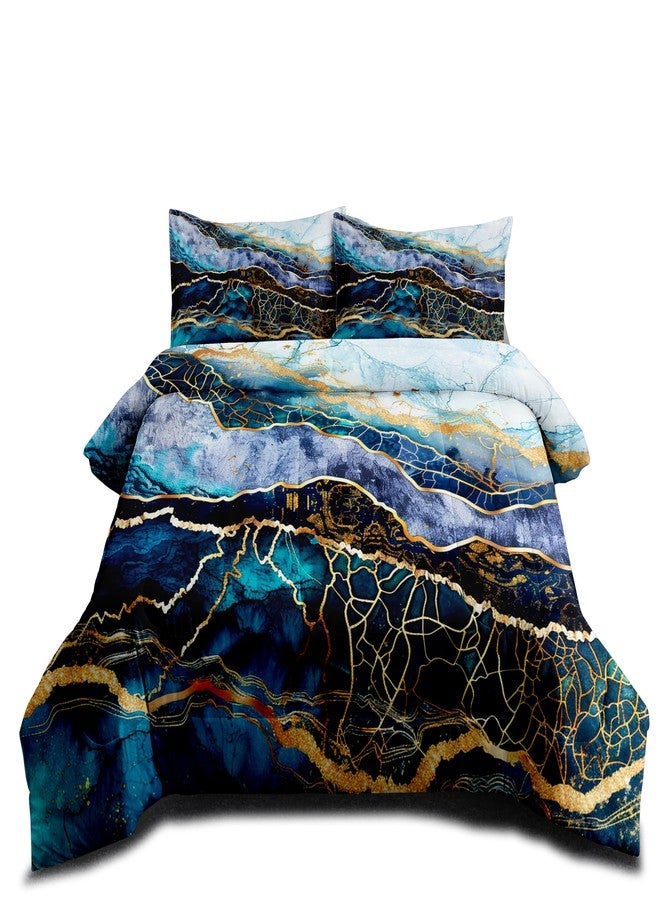 CCoutueChen Marble Comforter Set, Queen Size, Light Blue Comforter with Gold Glitter Marbling, Modern Abstract Watercolor Decor, Lightweight Bedding - Image 3