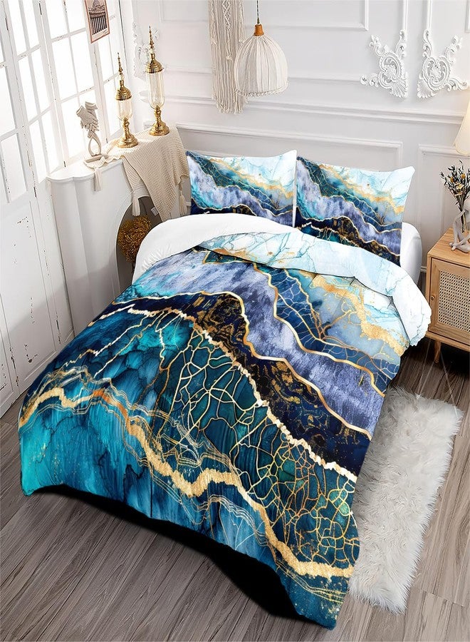 CCoutueChen Marble Comforter Set, Queen Size, Light Blue Comforter with Gold Glitter Marbling, Modern Abstract Watercolor Decor, Lightweight Bedding - Image 4