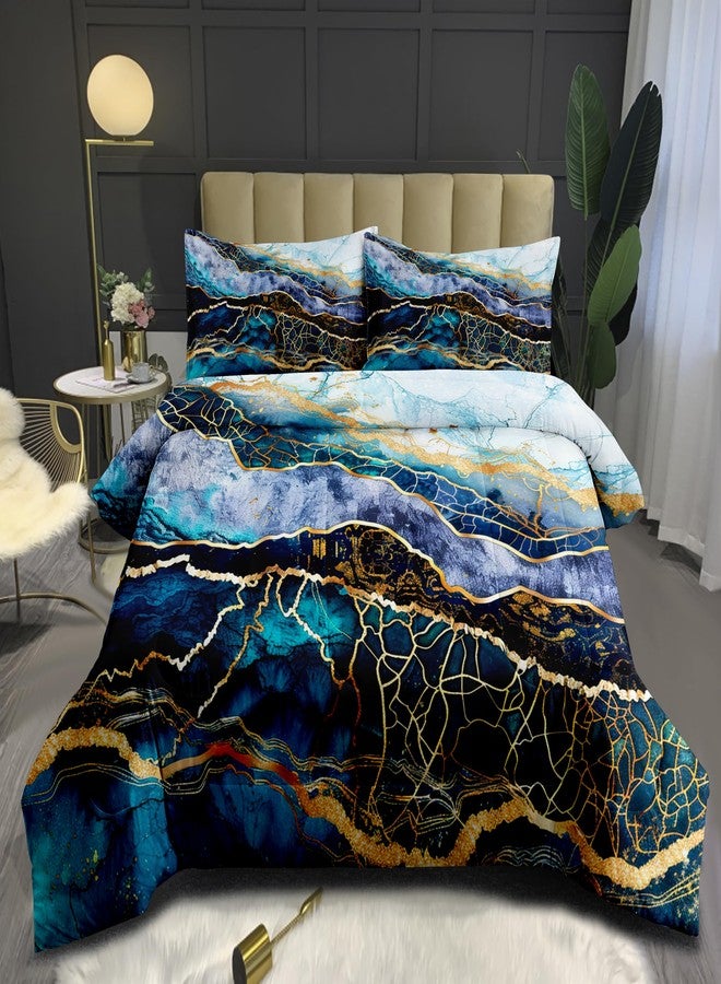 CCoutueChen Marble Comforter Set, Queen Size, Light Blue Comforter with Gold Glitter Marbling, Modern Abstract Watercolor Decor, Lightweight Bedding - Image 1