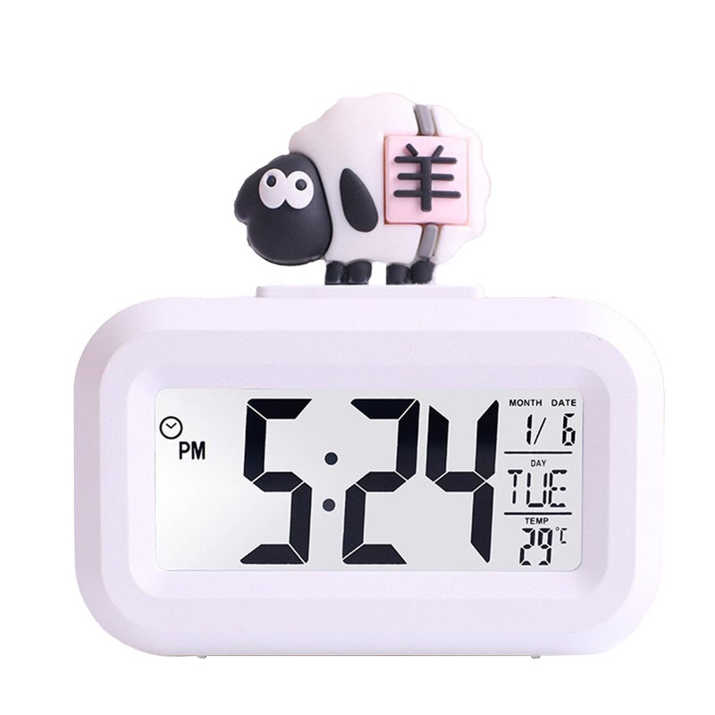 Electronic Clock Cute Cartoon LED Screen Desktop Electronic Alarm Data Time Calendar Temperature Clock White Sheep - Image 3