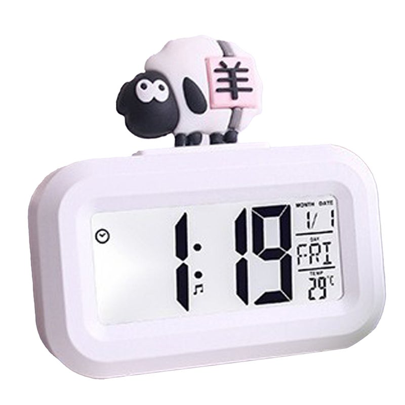 Electronic Clock Cute Cartoon LED Screen Desktop Electronic Alarm Data Time Calendar Temperature Clock White Sheep - Image 1