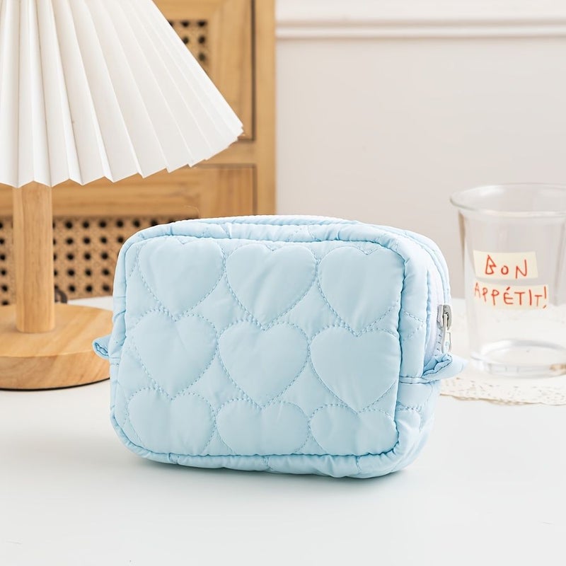 Purple Mini Quilted Heart Shaped Makeup Pouch Portable Storage Bag For Cosmetics - Image 2