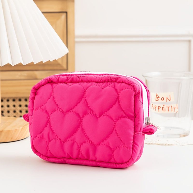 Purple Mini Quilted Heart Shaped Makeup Pouch Portable Storage Bag For Cosmetics - Image 5