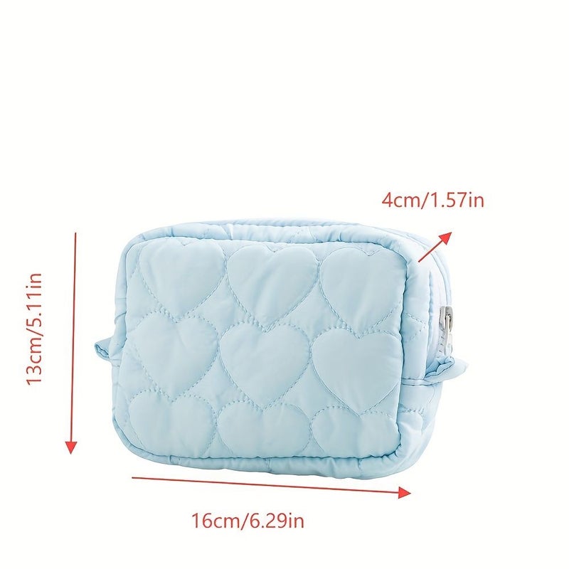 Purple Mini Quilted Heart Shaped Makeup Pouch Portable Storage Bag For Cosmetics - Image 4
