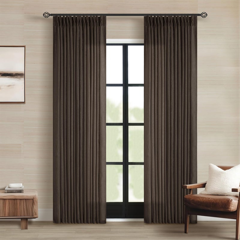 TWODRAPES Dark Chocolate Pinch Pleated Linen Curtains 2 Panels for Living Room Bedroom Memory Training Shaped Semi Sheer Pleat Drapes with Hooks Rings Light Filtering Window Curtain 40x84 - Image 1