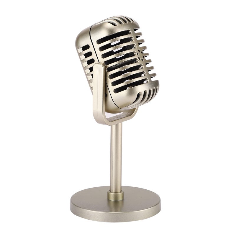 Facmogu Retro Microphone Props Model, Vintage Prop Mic, Fake Plastic Microphone Stage Table Ornament for Halloween Wedding Birthday Party Decoration - Gold - Image 1