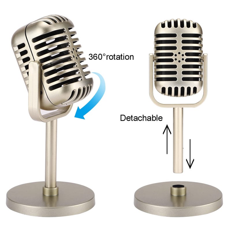 Facmogu Retro Microphone Props Model, Vintage Prop Mic, Fake Plastic Microphone Stage Table Ornament for Halloween Wedding Birthday Party Decoration - Gold - Image 3