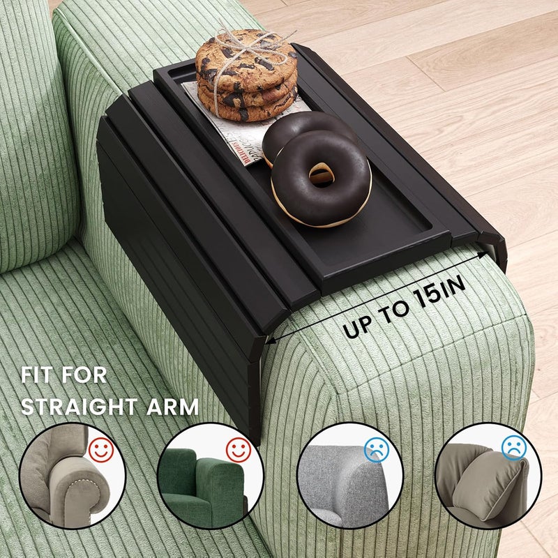 Danfoxer Sofa Arm Tray,Bamboo Folding Couch Arm Tray,Sofa Armrest Trays with Anti-Slip Pad for Drinks,Snacks,Phone,Remote Control（Black） - Image 3