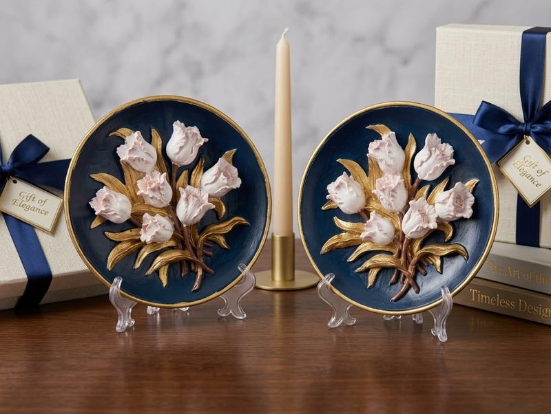 2-Piece Decorative Ceramic Plates Set with Clear Acrylic Stands - Image 1