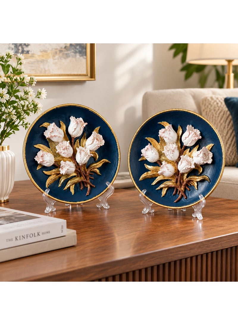 2-Piece Decorative Ceramic Plates Set with Clear Acrylic Stands - Image 3