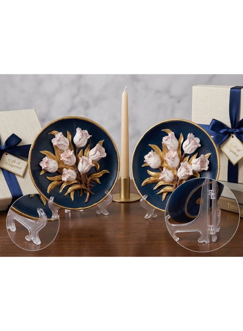 2-Piece Decorative Ceramic Plates Set with Clear Acrylic Stands - Image 2