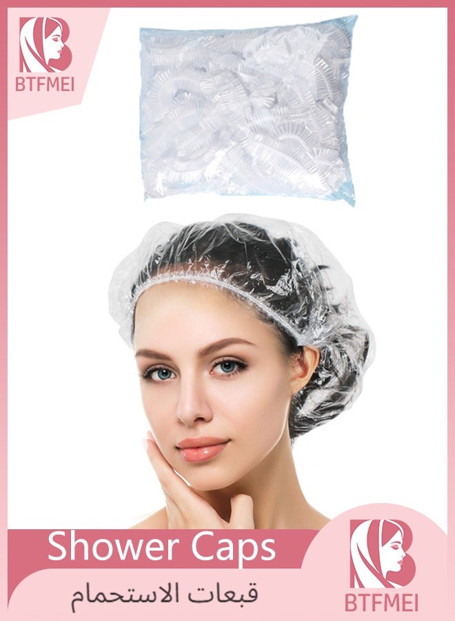 BTFMEI 100PCS Disposable Shower Caps, Plastic Clear Hair Cap Large Thick Waterproof Bath Caps for Women, Hotel Travel Essentials Accessories Deep Conditioning Hair Care Cleaning Supplies  - Image 1