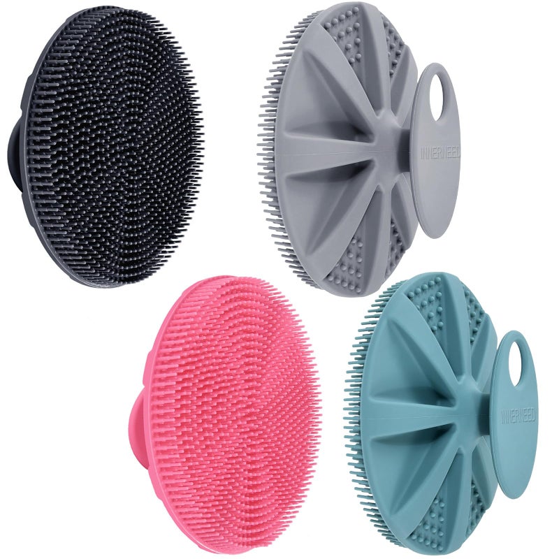 INNERNEED Foodgrade Soft Silicone Body Scrubber Shower Brush Handheld Cleansing Skin Brush Gentle Exfoliating and Lather Well Pack of 4