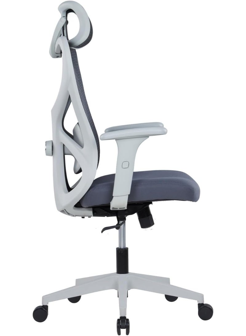 Kaliber Edge  High Back Office Chair with 2D Adjustable Headrest – Grey Mesh Back, Adjustable Lumbar Support, and Synchro Tilt – Durable Glass Fiber Frame - Image 3
