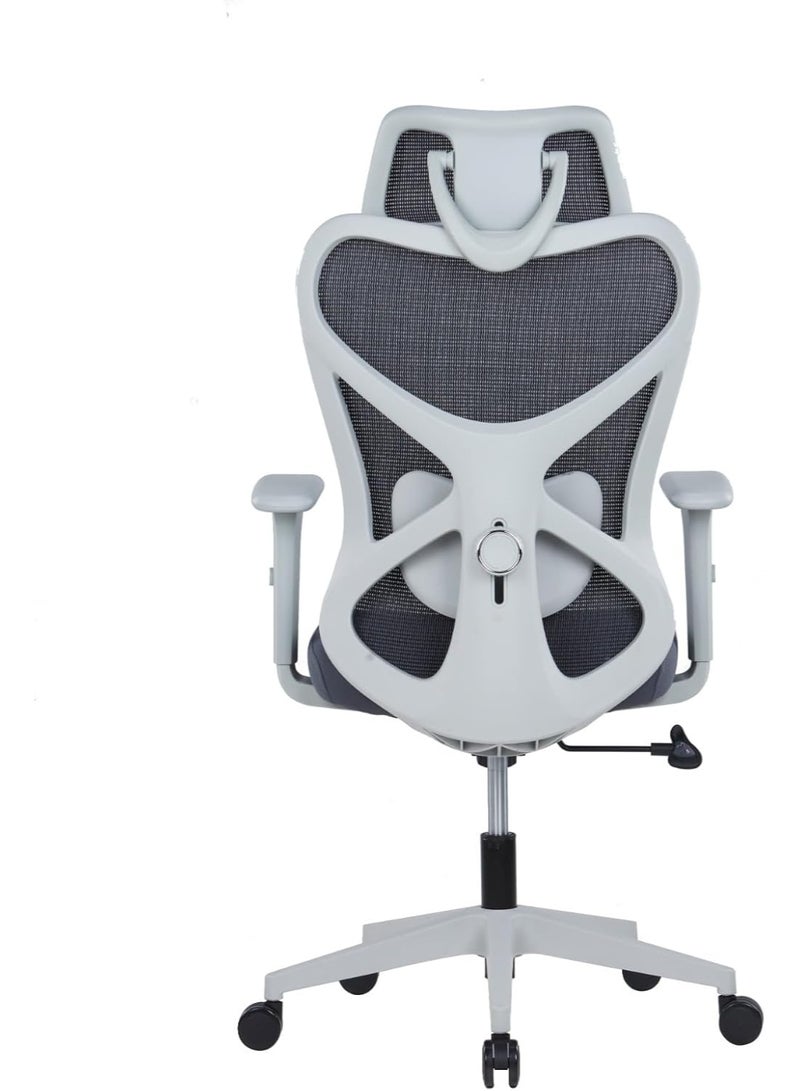 Kaliber Edge  High Back Office Chair with 2D Adjustable Headrest – Grey Mesh Back, Adjustable Lumbar Support, and Synchro Tilt – Durable Glass Fiber Frame - Image 5