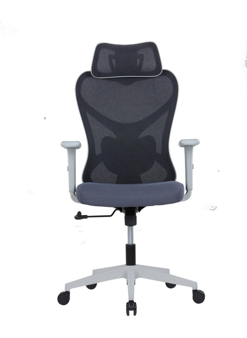 Kaliber Edge  High Back Office Chair with 2D Adjustable Headrest – Grey Mesh Back, Adjustable Lumbar Support, and Synchro Tilt – Durable Glass Fiber Frame - Image 4