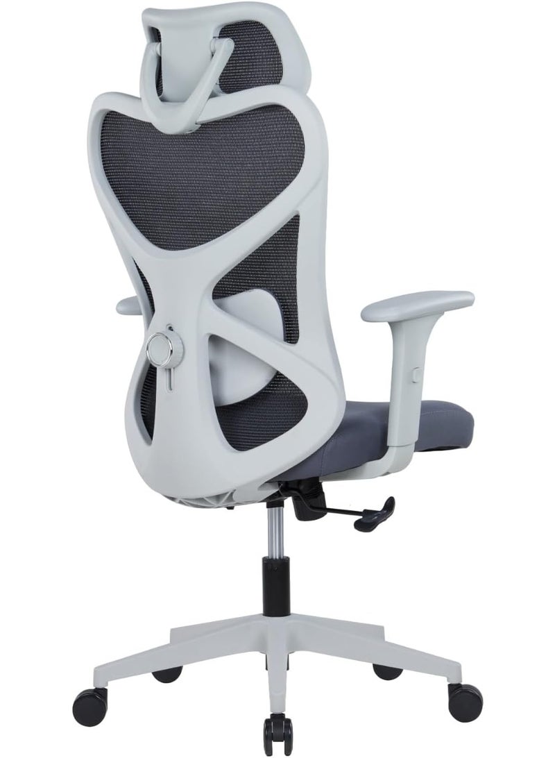 Kaliber Edge  High Back Office Chair with 2D Adjustable Headrest – Grey Mesh Back, Adjustable Lumbar Support, and Synchro Tilt – Durable Glass Fiber Frame - Image 2