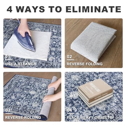KILOCOCO Hallway Runner 2x6 Rug Runner Printed Vintage Floral Washable Kitchen Runners Non-Slip Rubber Backed Runners for Hallways Laundry Room Distressed Boho Rugs for Entryway Bedroom, Blue - Image 3