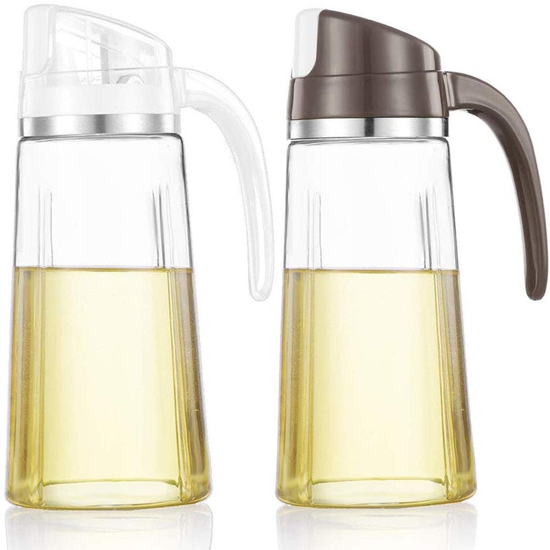 Marbrasse Oil Dispenser for Kitchen20 OZ 600ml Leakproof Glass Oil Bottle with Auto Flip CapOlive Oil Container for Kitchen Cooking1 Pcs White  1 Pcs Brown