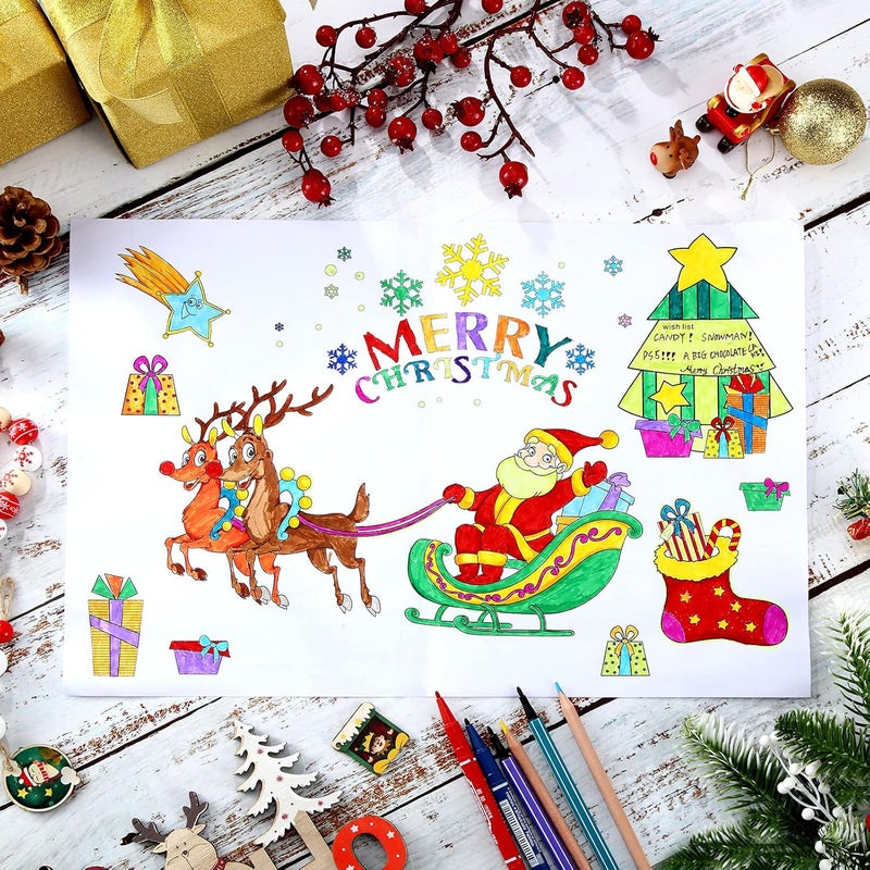klarako 40 Pieces Christmas Coloring Placemats for Kids Santa Snowflake Disposable Paper Table Mats Xmas Coloring Activity Paper Mats Winter Place Mats for Home Table School Party DIY Crafts Decorations - Image 3