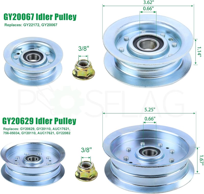 POSFLAG GY20067 Idler Pulley with GY20629 Idler Pulley Replaces John Deere Part GY22082, John Deere GY22172 Pulley, GY20110 Idler Pulley, Cub Cadet 756-05034A for John Deere D140 L110 D105 Tractors - Image 3
