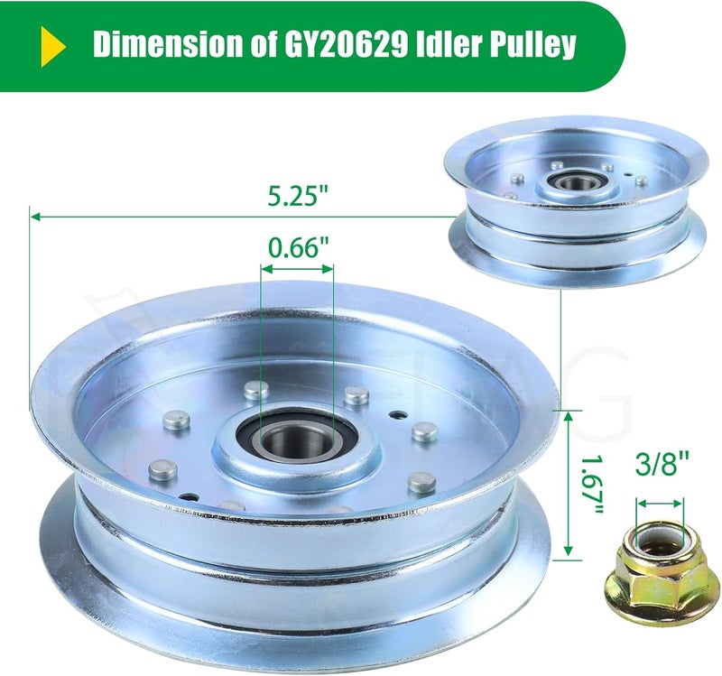 POSFLAG GY20067 Idler Pulley with GY20629 Idler Pulley Replaces John Deere Part GY22082, John Deere GY22172 Pulley, GY20110 Idler Pulley, Cub Cadet 756-05034A for John Deere D140 L110 D105 Tractors - Image 4