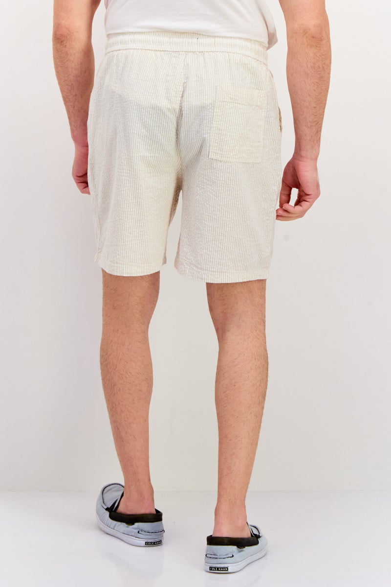 Night Addict Men Striped Basic Shorts, Beige - Image 3